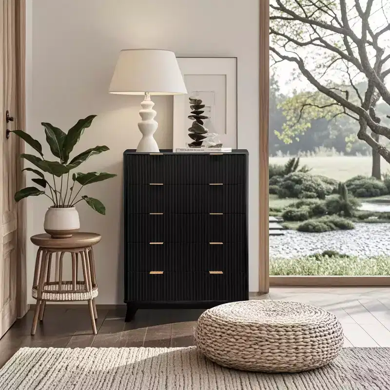 Wood 5-Drawer Dresser with Fluted Panels 48