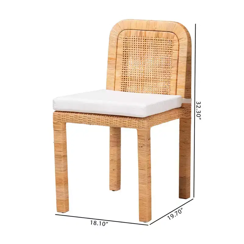 2pc ZariahRattan and Mahogany Wood Dining Chairs White/Natural Brown - Baxton Studio: Handcrafted, Cushioned, No Assembly Required