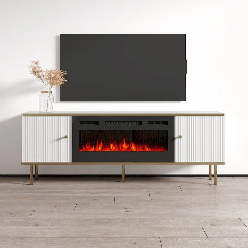 63-Inch Electric Fireplace TV Stand | Fits 70 TVs | 3 Flame Colors | Remote Control | White or Black