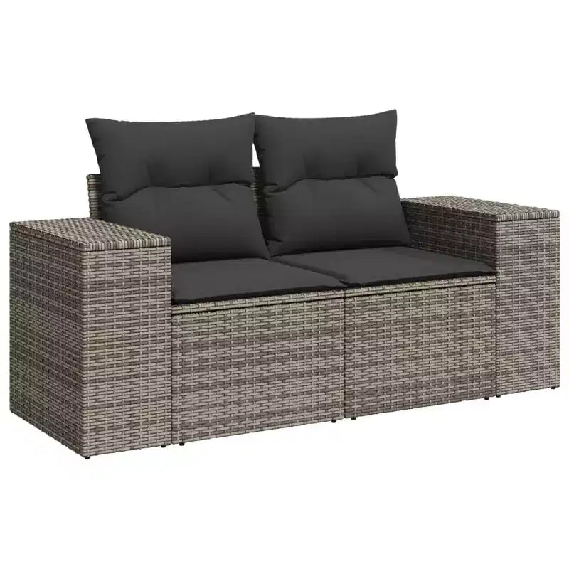 vidaXL 5 Piece Garden Sofa Set with Cushions Grey Poly Rattan - Gray and Blue Without Table