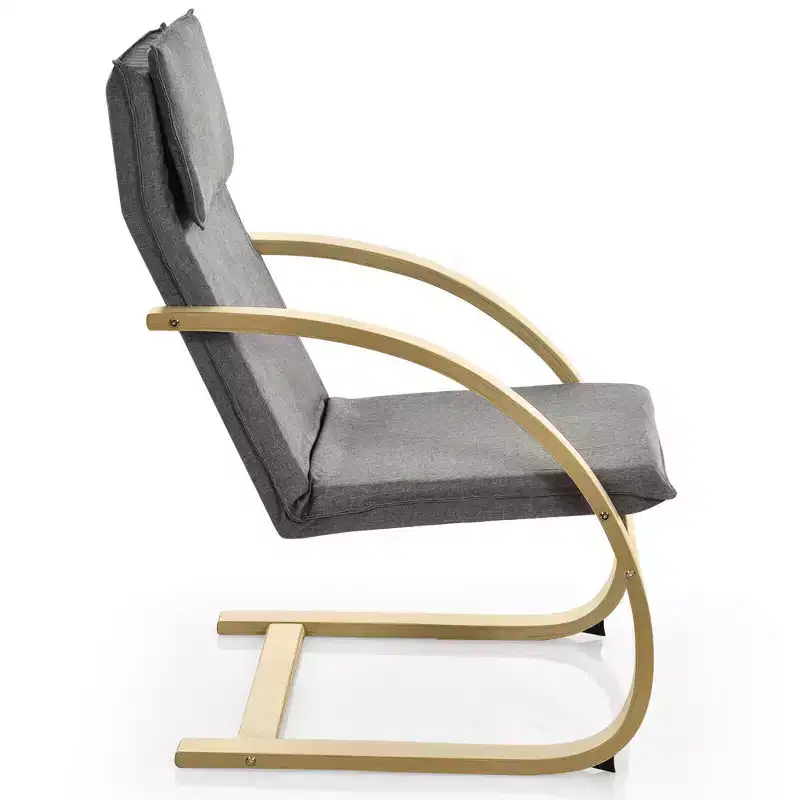 Costway Modern Bentwood Lounge Chair Fabric Upholstered Accent Leisure Armchair Gray