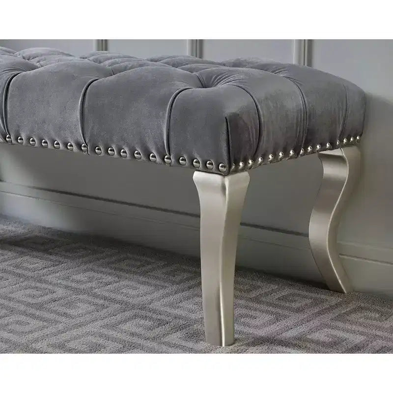 Roundhill Furniture Decor Maxem Tufted Fabric Upholstered Seat with Nailhead Trim Bench, Gray