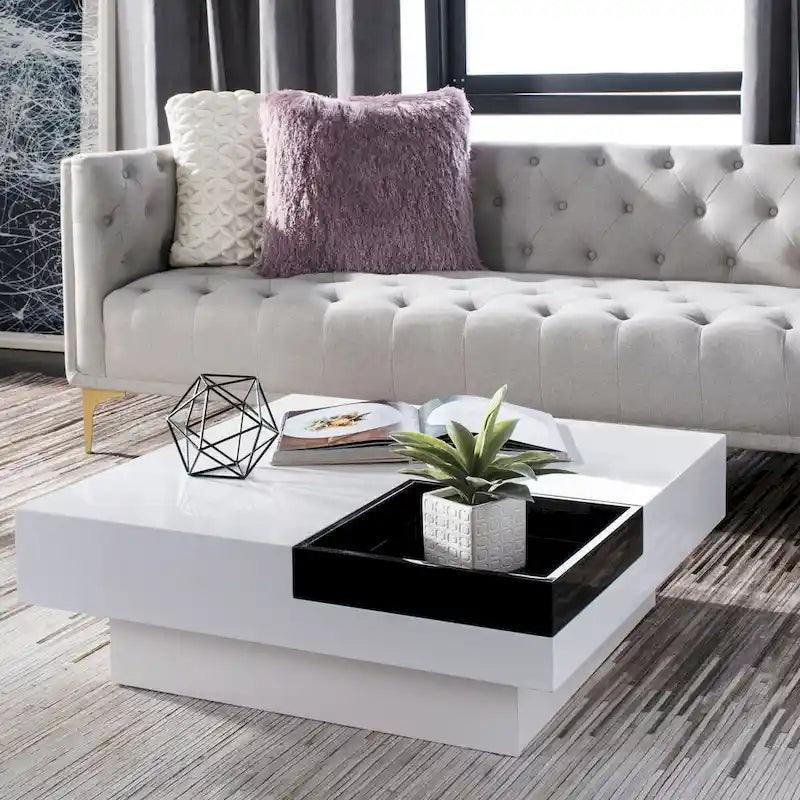 White and Black Square Coffee Table - 35x35x12 inch