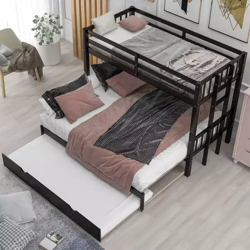 Whisen Exquisite design Wood Twin over Pull-out Bunk Bed with Trundle