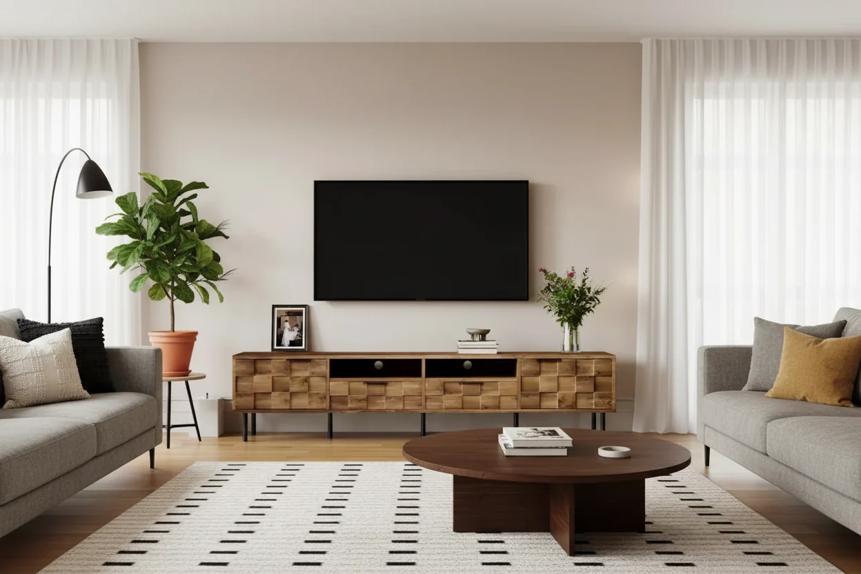 Mid Century TV Stand with 2 Drawers, Media Console Table for TVs up to 85, Entertainment Center with STorage for Living Room
