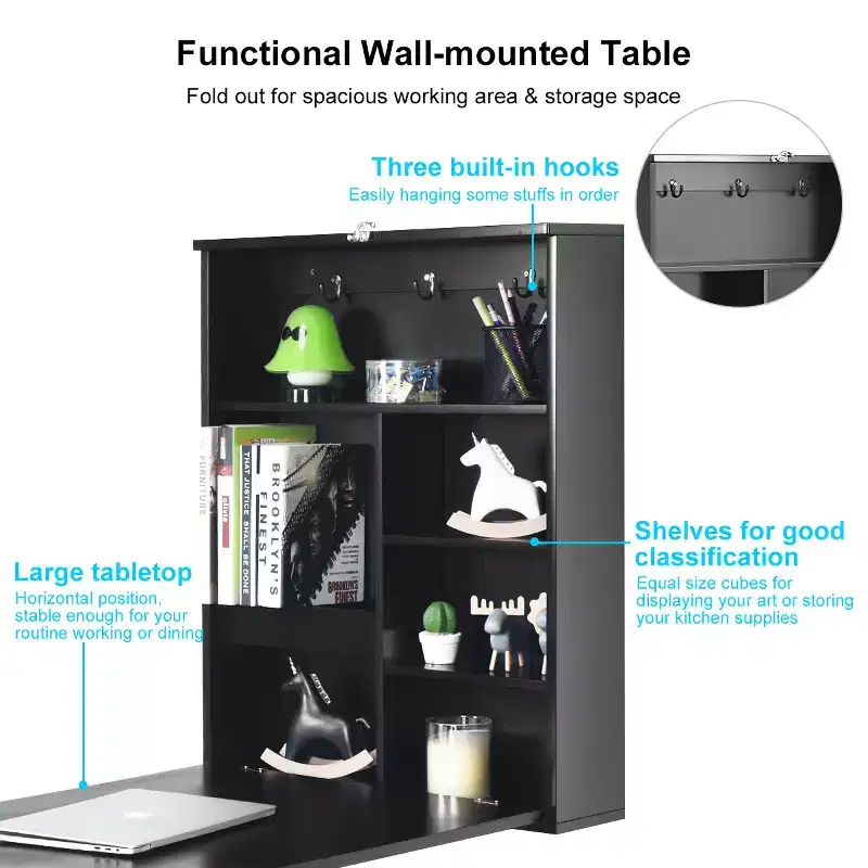 Costway Wall Mounted Table Fold Out Convertible Desk with A Blackboard/Chalkboard Black\Brown\White\Grey