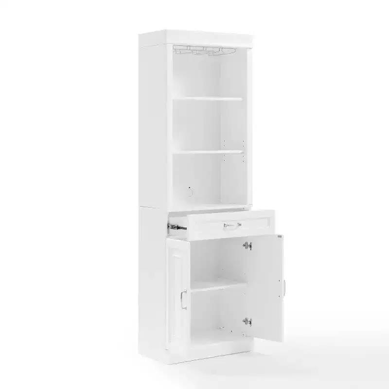 Crosley 78 Stanton 2pc Bar Cabinet Set White: Traditional Farmhouse Style with Adjustable Shelves, Stemware Racks