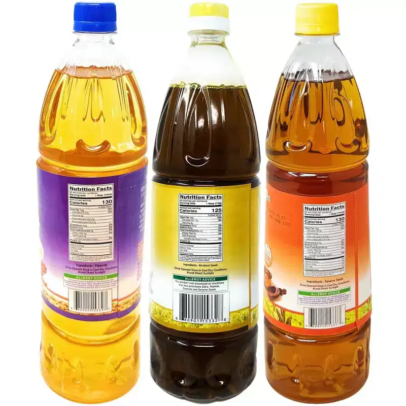 Premium Oils Combo Set of 3 - Peanut Oil, Mustard Oil, Sesame Oil - 33.8 Ounce (1 Liter) Pack of 3 - Rani Brand Authentic Indian Products