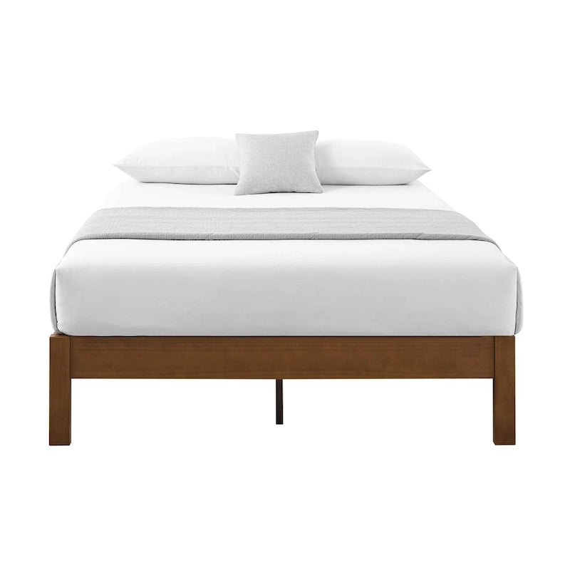 Deluxe Solid Pine Wood Platform Bed Frame, No Box Spring Needed, Antique Espresso