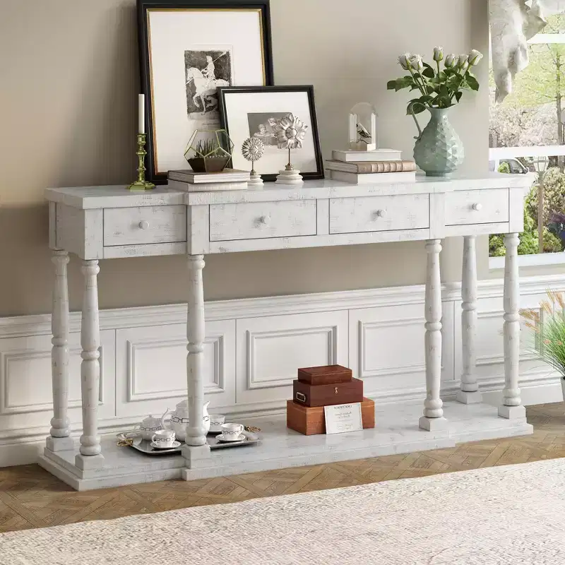 Retro Senior Console Table with 4 Front Facing Storage Drawers and 1 Shelf-ModernLuxe