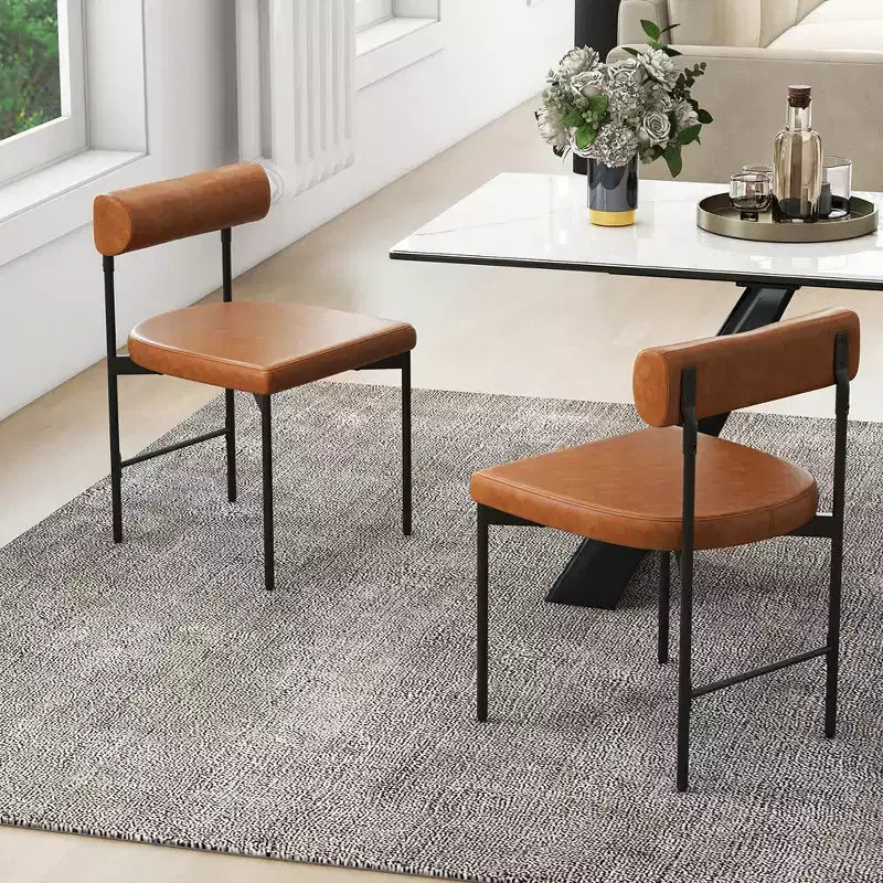 Costway Dining Chair Set of 2 Faux Leather Upholstered Kitchen Side Chair w/ Curved