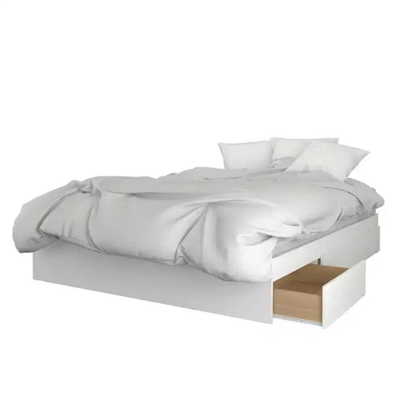 Queen 3pc Radiance Platform Bed Bundle Natural Maple/White- Nexera: Modern Style, 1 Nightstand, No Box Spring Needed