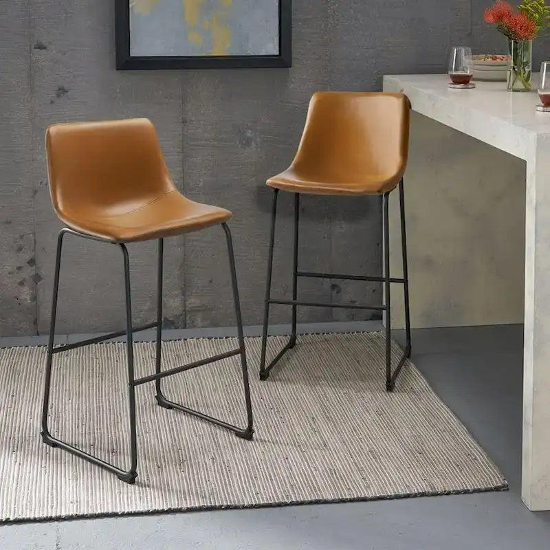 Faux Leather Counter Height Bar Stool with Iron Frame, 30 Inch