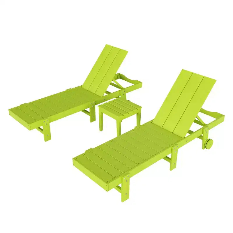 WestinTrends Ashore 2pcs Modern Poly Reclining Chaise Lounge With Wheels plus 1pc side table