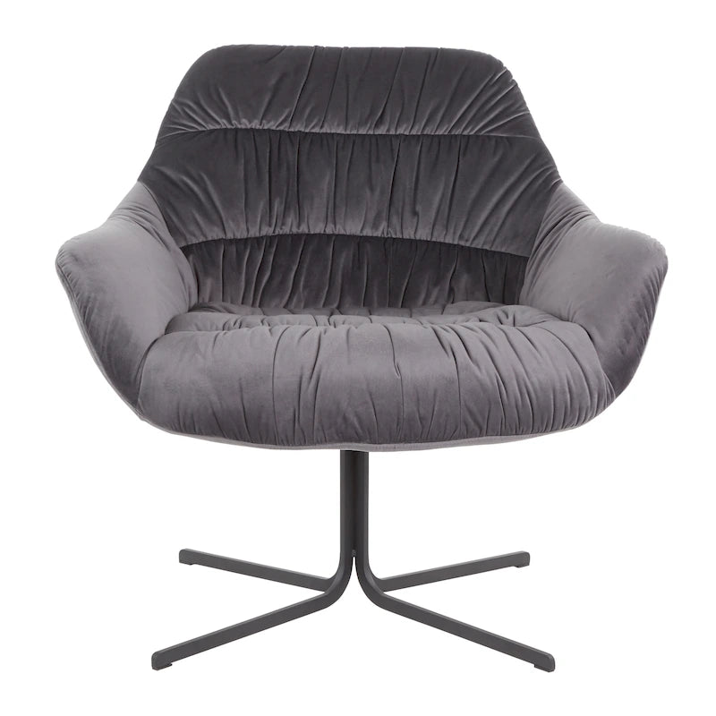 360�� Swivel Velvet Lounge Chair with Flared Arms & Black Metal Base