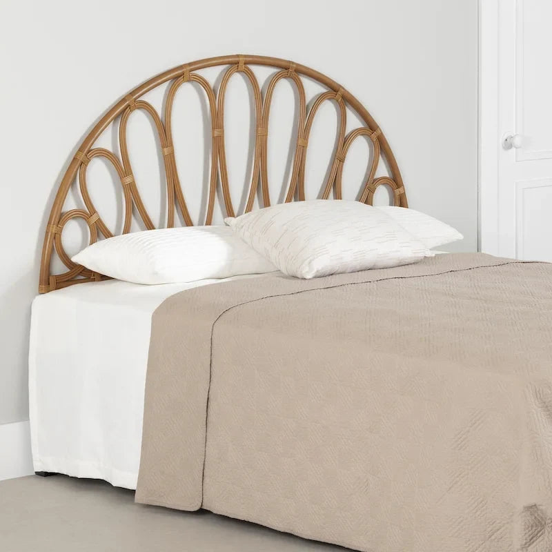 Wall-Mounted Rattan Headboard | Flower Petal Design | Bohemian Handcrafted | Natural