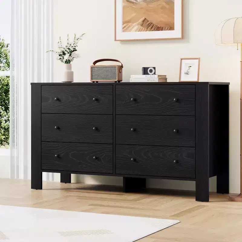 Wide 6 Drawer Dresser for Bedroom Modern Wooden Chest with Deep Storage Drawers, Metal Knobs Ideal for Kids Room, Entryway, Hallway