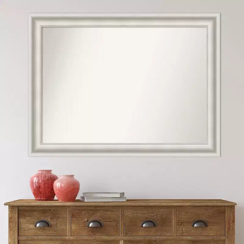 44" x 33" Non-Beveled Parlor White Bathroom Wall Mirror - Amanti Art: Modern Style, Polystyrene Frame, Wall Mounted