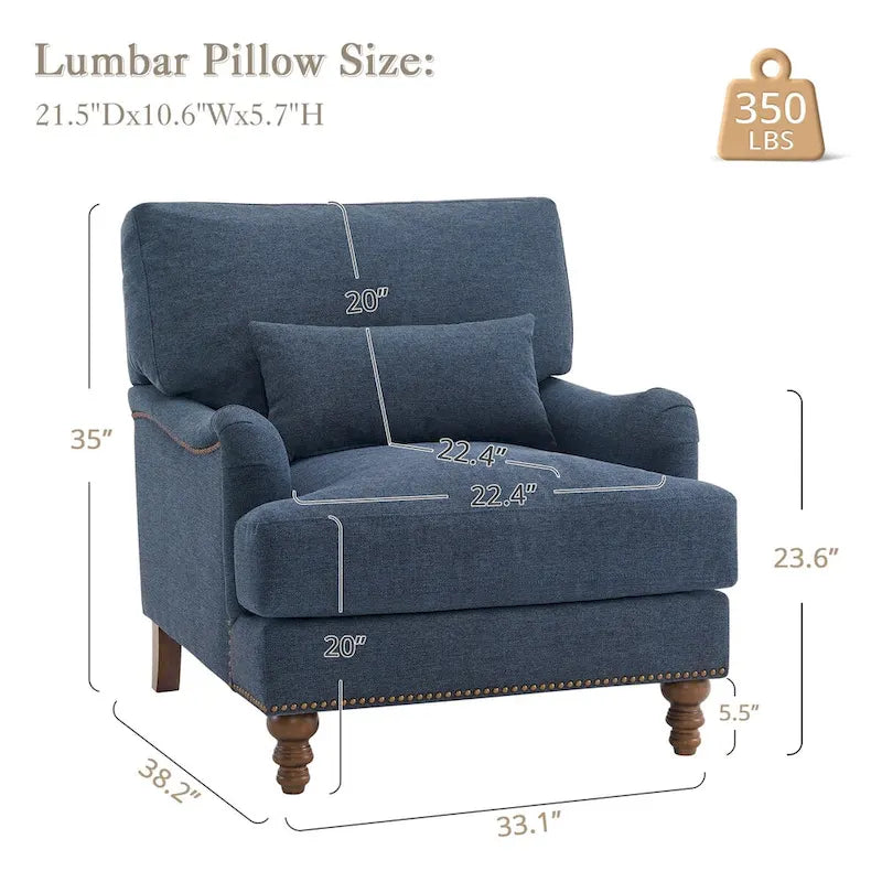 Modern Arm Accent Chair Upholstered with Solid Wood Frame and Lumbar Pillow