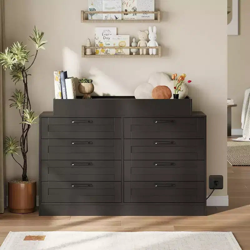 Nursery Changing Table Dresser with 8 Drawers & Shelves, Baby's Room