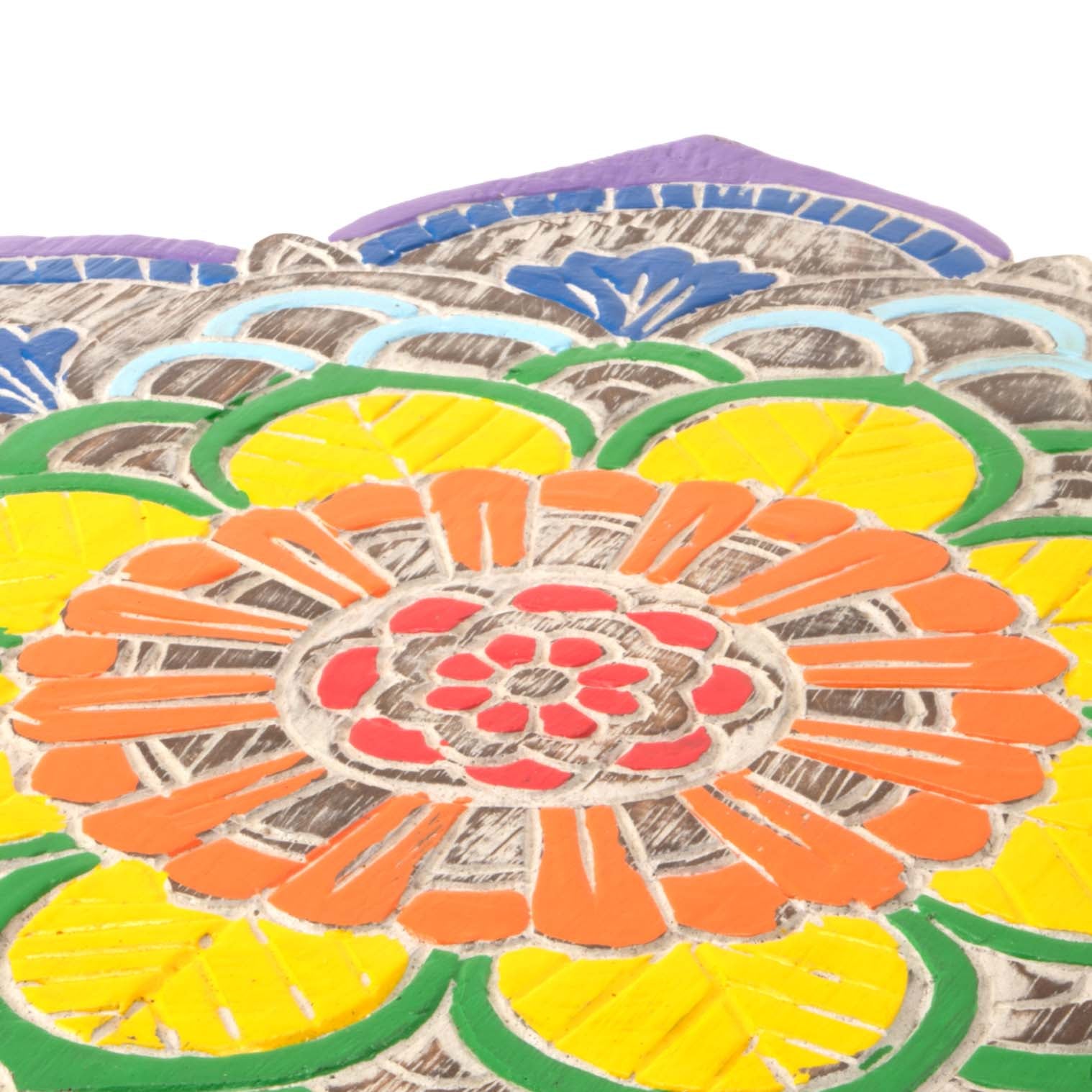 Chakra Mandala Wall Plaque, Carved Albesia Wood