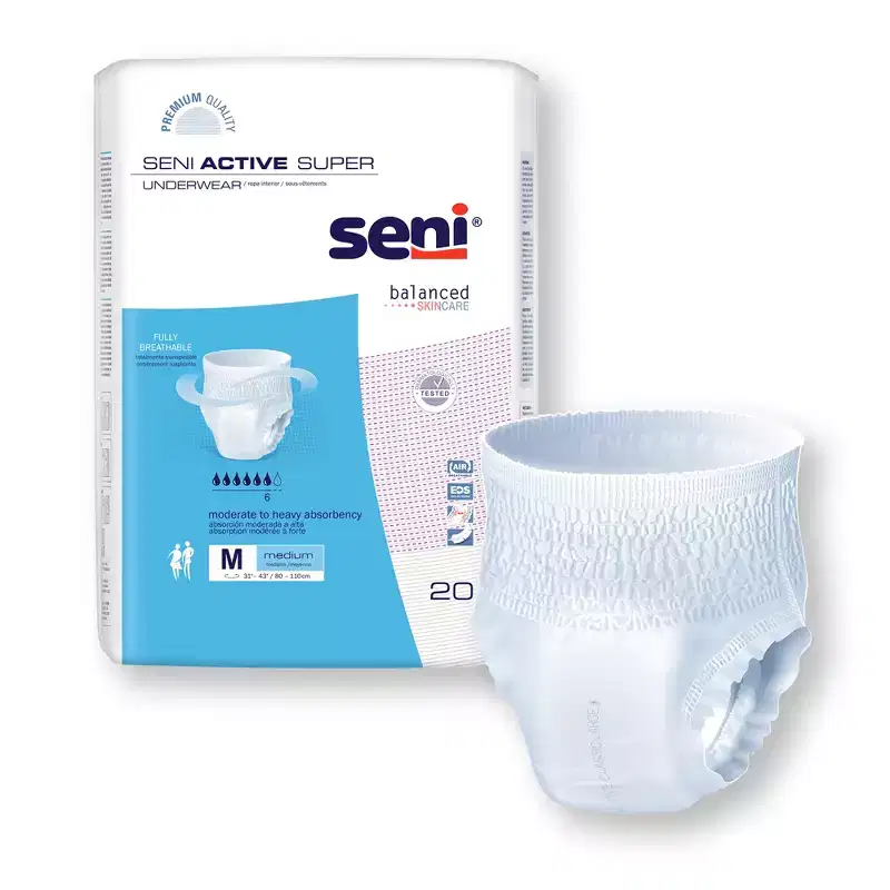 Seni Active Super Disposable Underwear Pull On with Tear Away Seams Medium, S-ME20-AS1, Moderate to Heavy