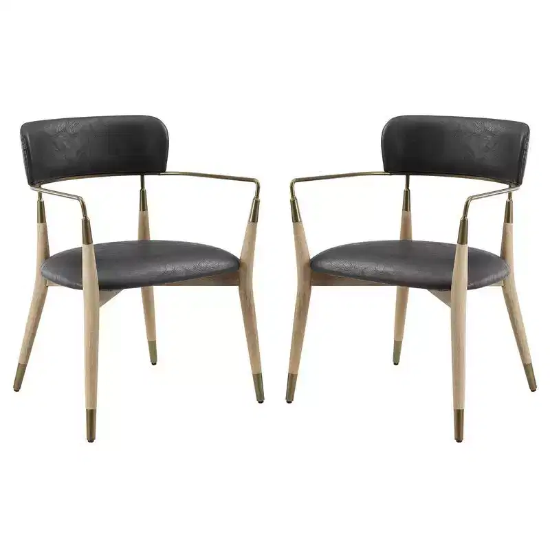 HOMLUX Set of 2 Upholstered Accent Dining Chairs Arm Rest Curved Backrest