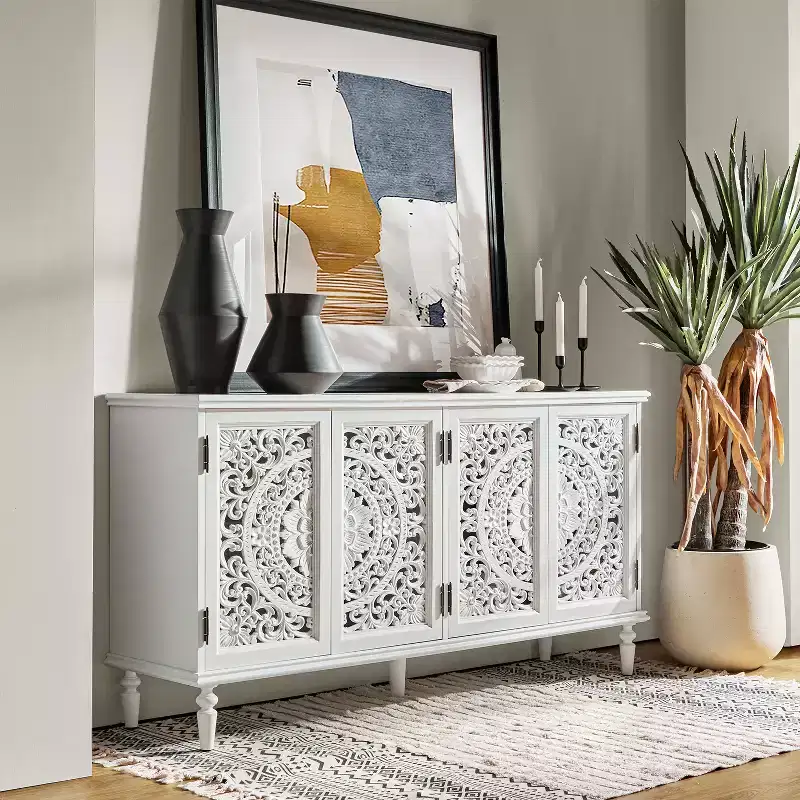Emathides 63Wide Sideboard with Solid Wood Legs and Lighting |KARAT HOME
