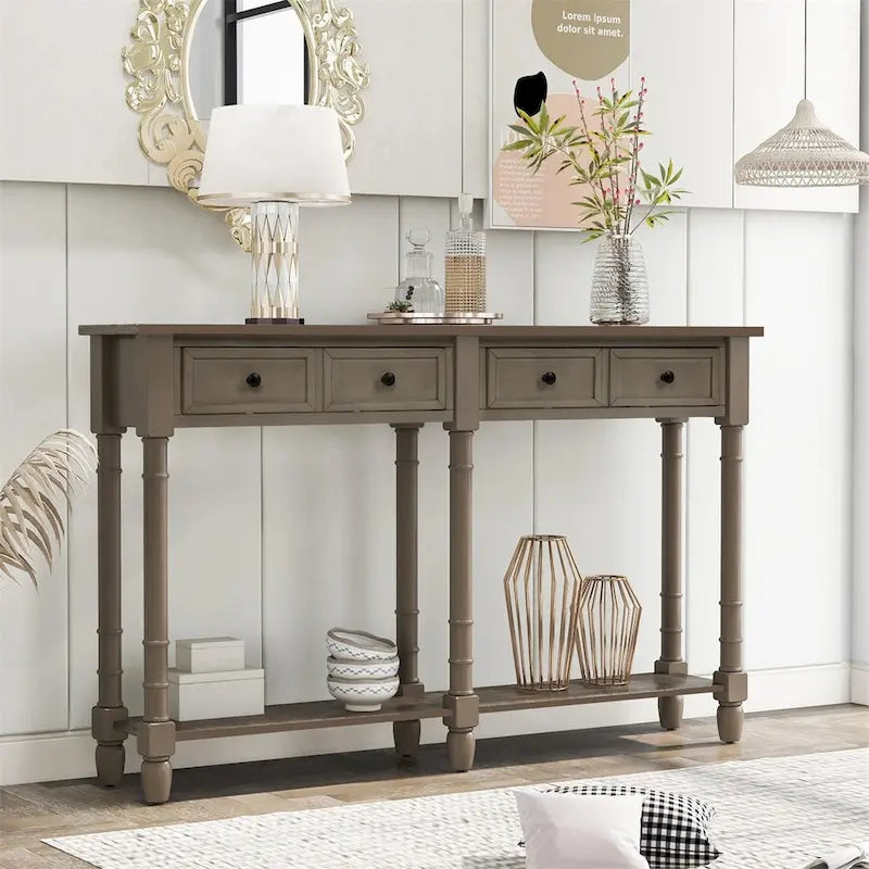 2-Drawer Console Table with Bottom Shelf