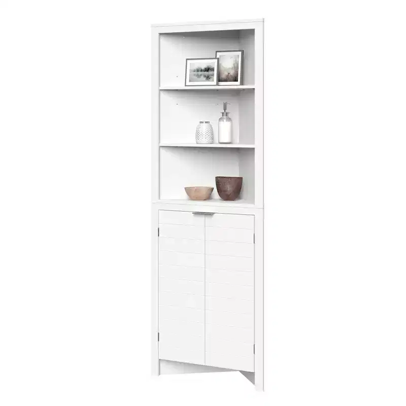Tall Corner Bathroom Storage Cabinet with Open Shelves