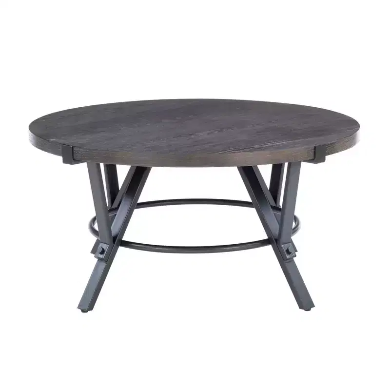 Powell 3pc Galway Wood Top and Charcoal Gray Metal Round Coffee and Side Table Set Charcoal Brown: Rustic Living Room Furniture Set