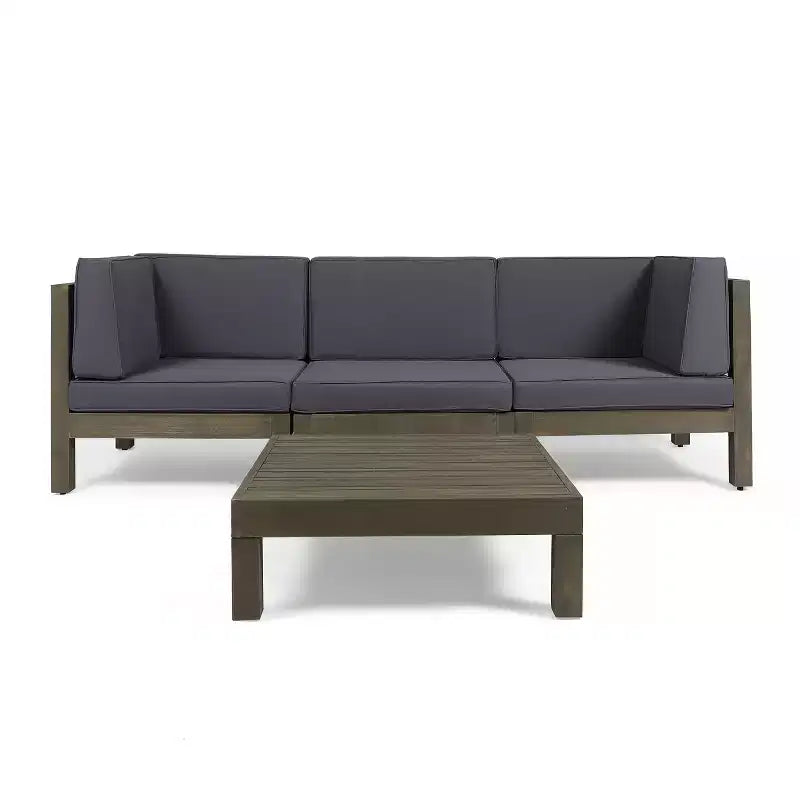 Christopher Knight Home Brava Outdoor Acacia Wood 3 Seater Sofa and Coffee Table Set with Cushions