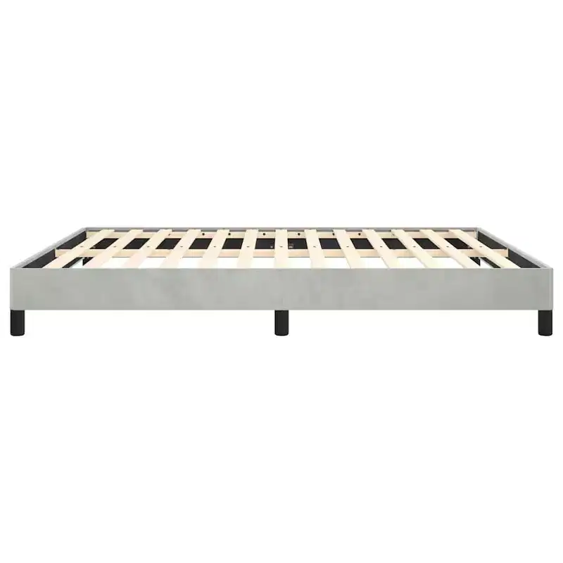 Bed Frame Light Grey Velvet, Plywood, Engineered Wood King Sturdy
