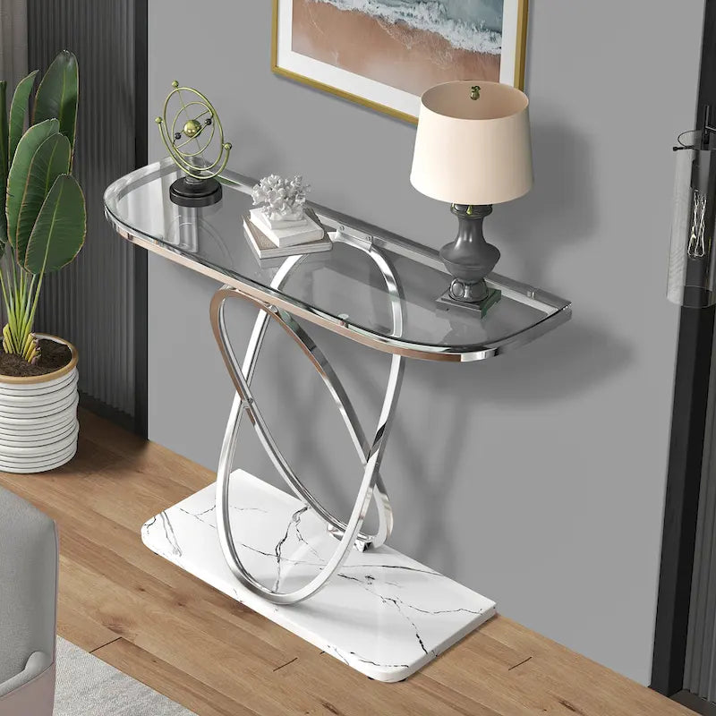 43.3 Inches Console Table with Geometric Base Modern Sofa Table for Entryway Living Room