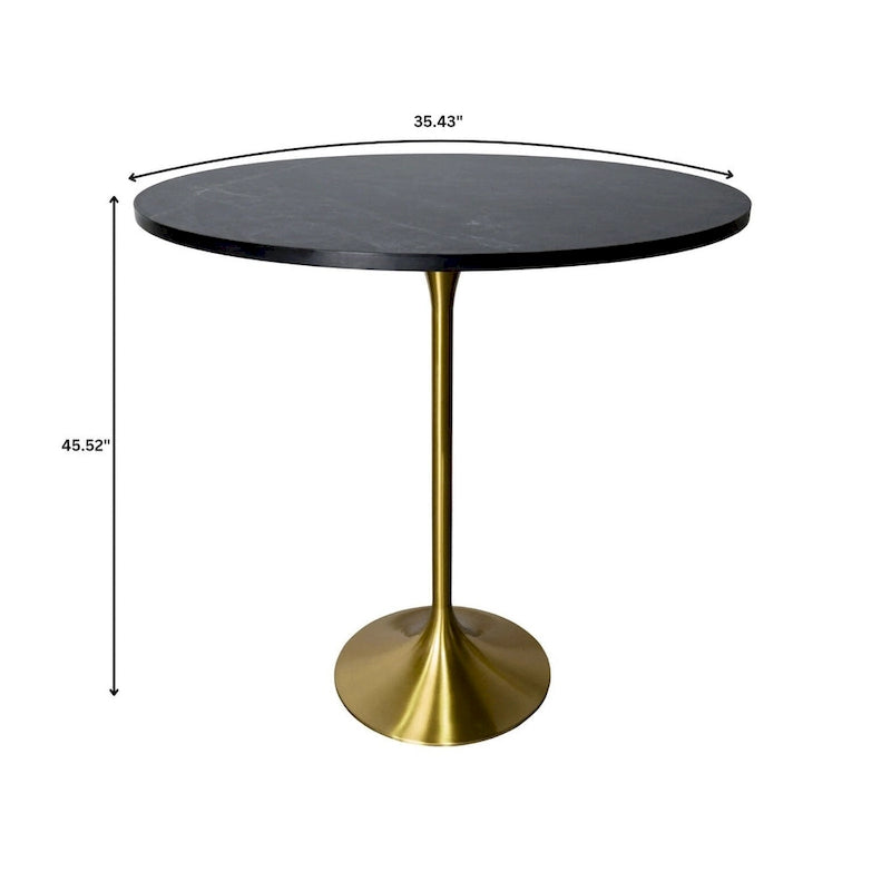 36 Round Dining Table with MDF Wood Tabletop and Brushed Gold Pedestal Base