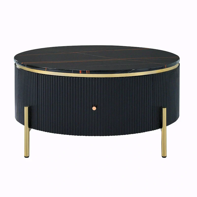 31.5 Modern Round Coffee Table with Large Drawer Storage
