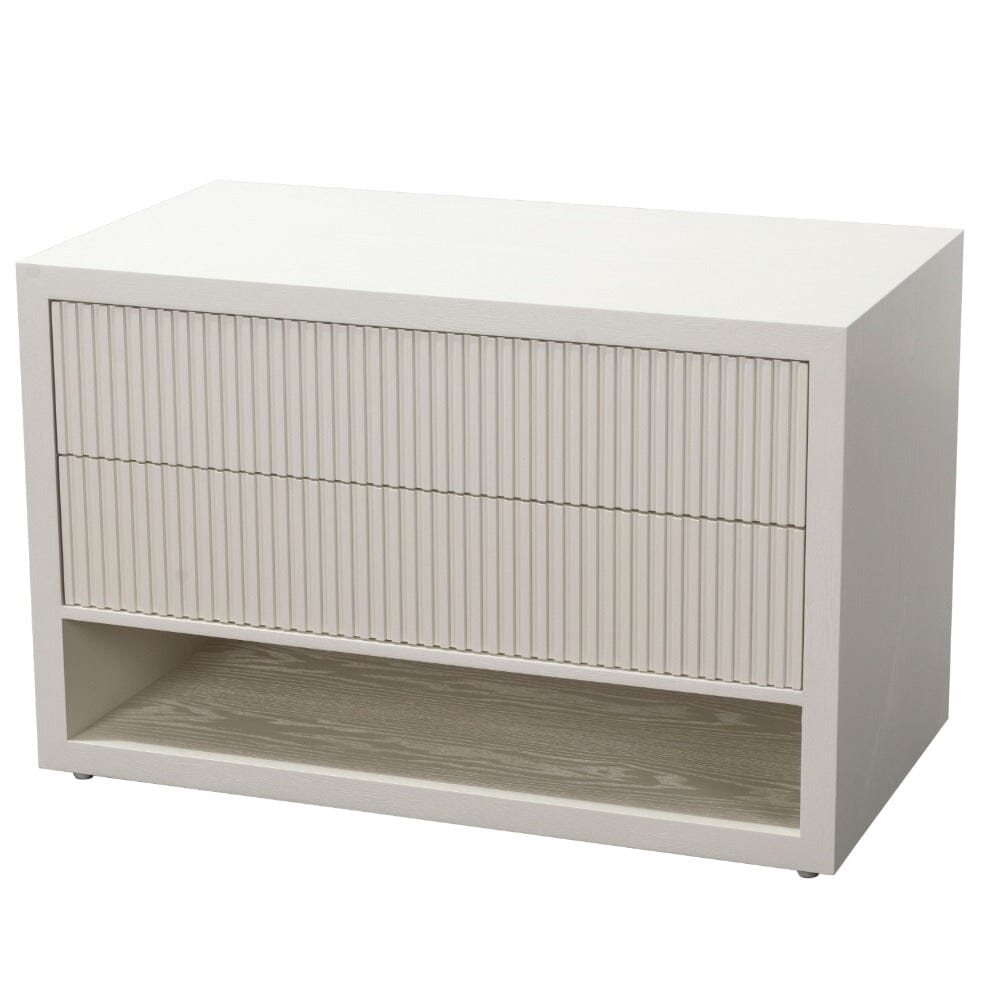 White Ribbed XL Double Width Bedside Table
