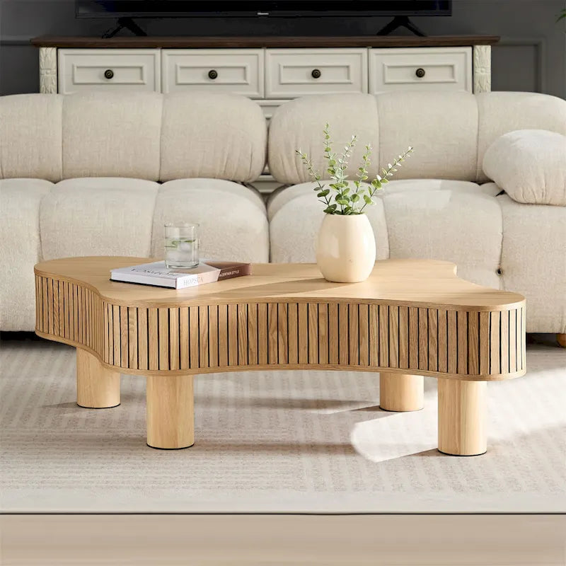 42.52 Inch Modern Wooden Drum Coffee Table