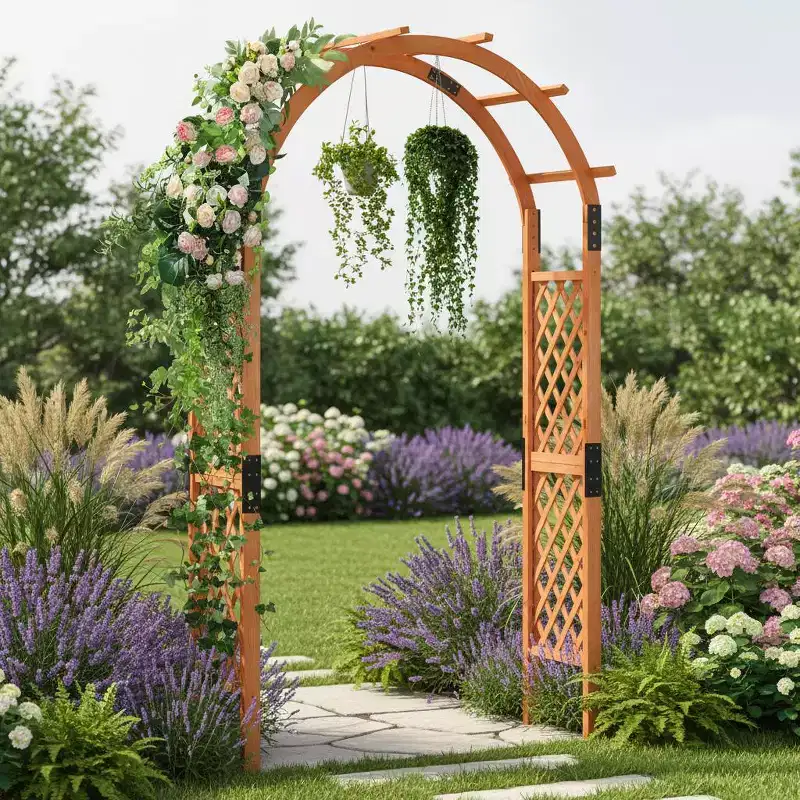 Gymax Wooden Garden Arch Arbor Outdoor Trellis for Supporting Climbing Plants