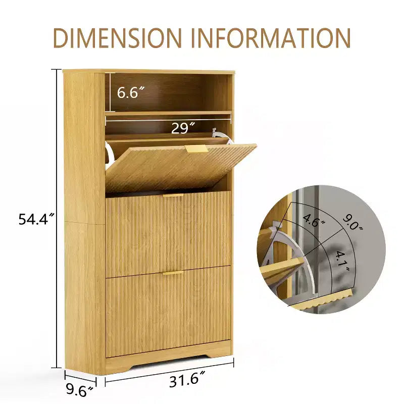 Tall Shoe Cabinet with Flip Drawers, Hidden Entryway Organizer, Free Standing