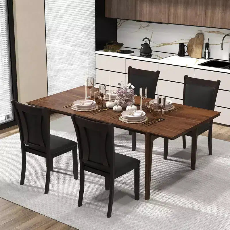 Costway Faux Leather Upholstered Dining Chairs Set of 4 w/ Padded Seat Rubber Wood Legs