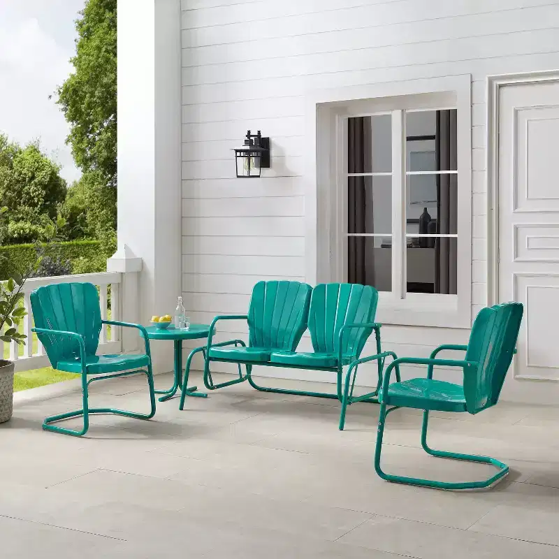 Ridgeland 4pc Outdoor Metal Conversation Set - Turquoise - Crosley