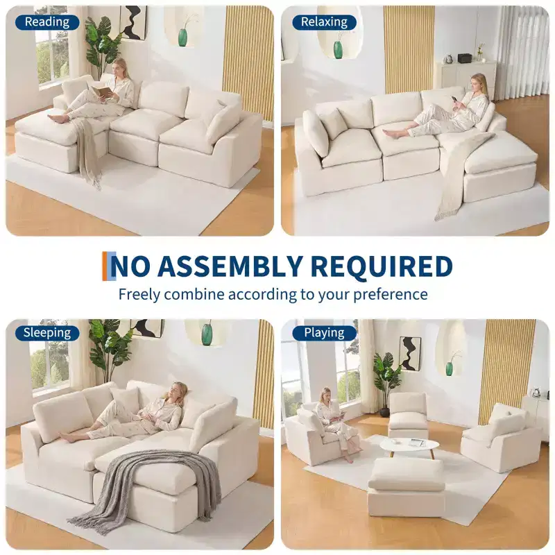 Modular Sectional Sofa, 110'' Sponge Compression Sofas with Deep Seat, Sectional Couches for Living Room and Bedroom, No Assembly Required