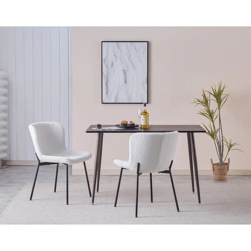 Fabric Upholstered Armless Dining Chairs with Powder-Coated Steel Legs, Set of 2