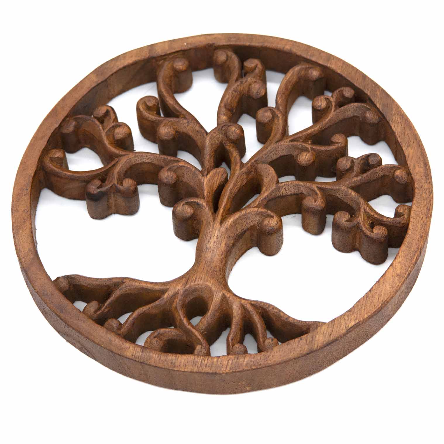 Tree of Life Round Wood Plaque with Curling Branches