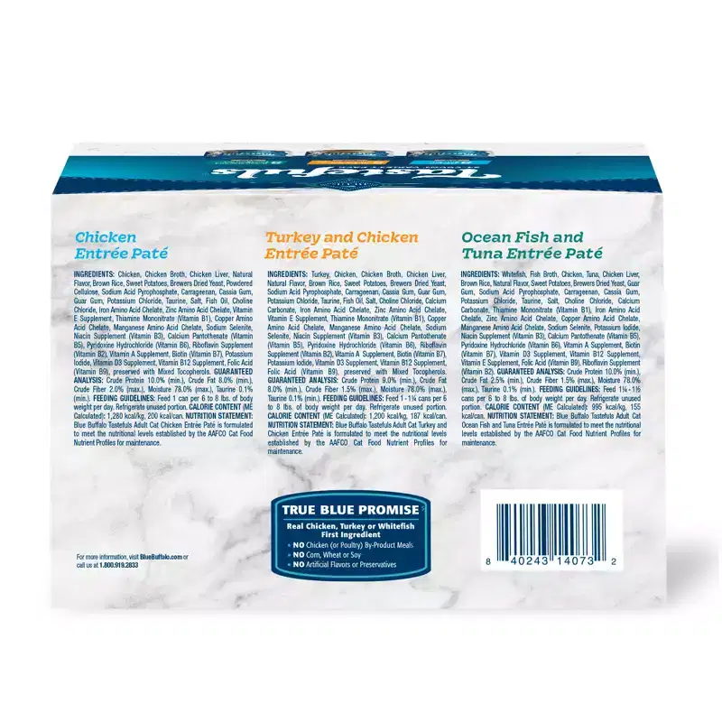 Blue Buffalo Tastefuls Natural Pate Wet Cat Food Variety Pack Chicken, Turkey & Chicken and Seafood & Tuna - 5.5oz/12ct