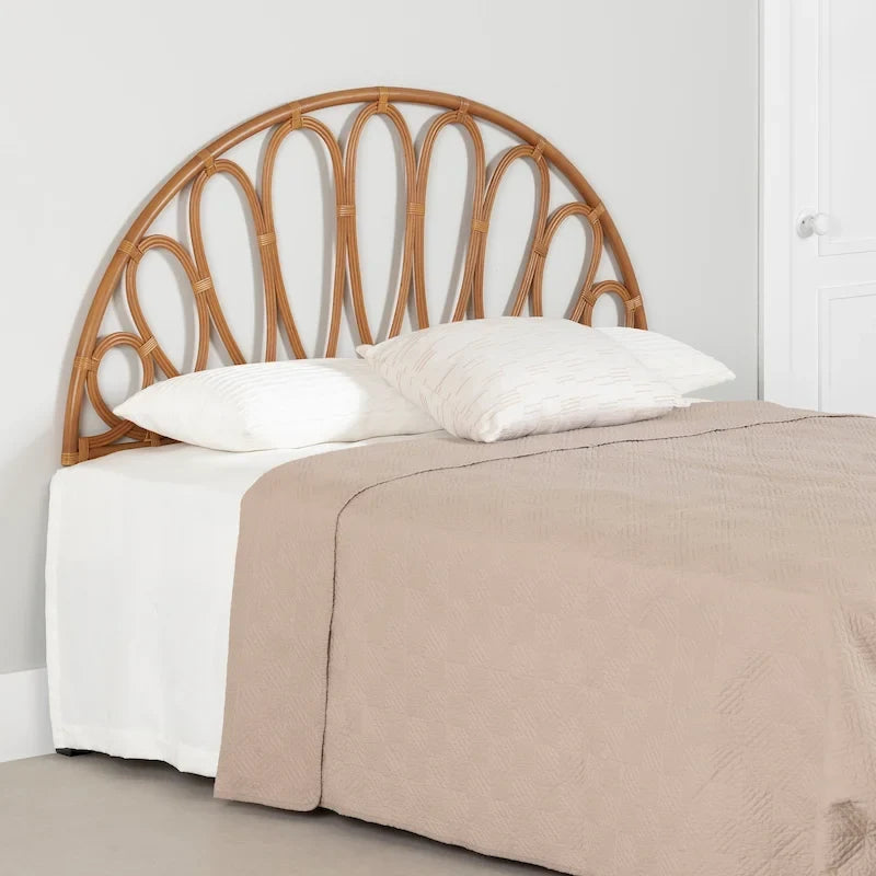 Wall-Mounted Rattan Headboard | Flower Petal Design | Bohemian Handcrafted | Natural