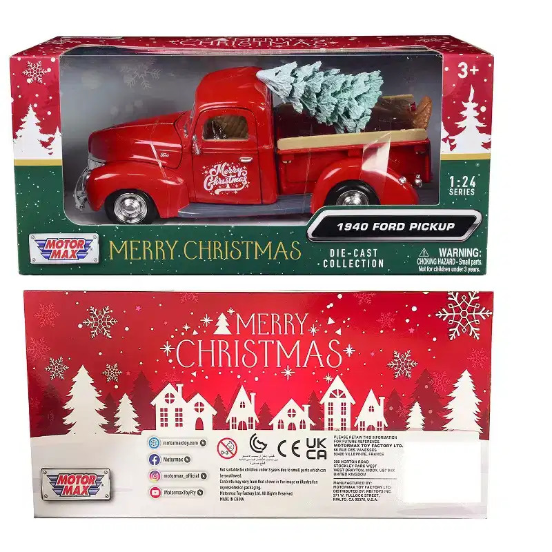 1940 Ford Pickup Truck Red Merry Christmas with Tree Accessory 1/24 Die Cast Model Car by Motormax