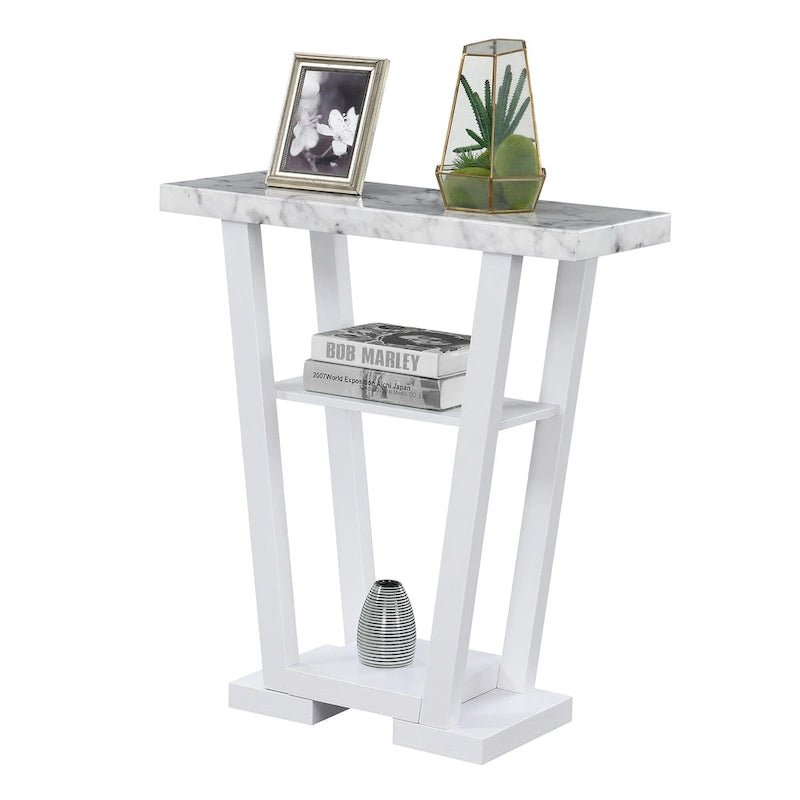 V-Shaped Console Table with Shelves