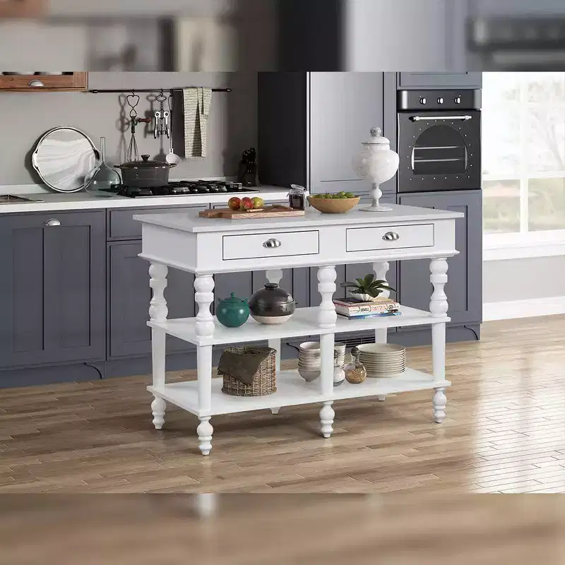Kitchen Island with Marble Top & White Finish – 35
